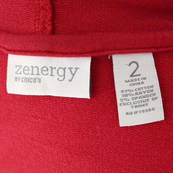 Chicos Zenergy 2 Womens Large Sweater Red Hooded Cardigan Fringe Open Front - Picture 3 of 12